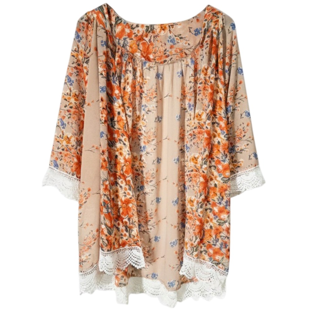 Kimono Swimwear Coverup Womens 3XL Floral Sheer Romantic Boho Festival Hippie
